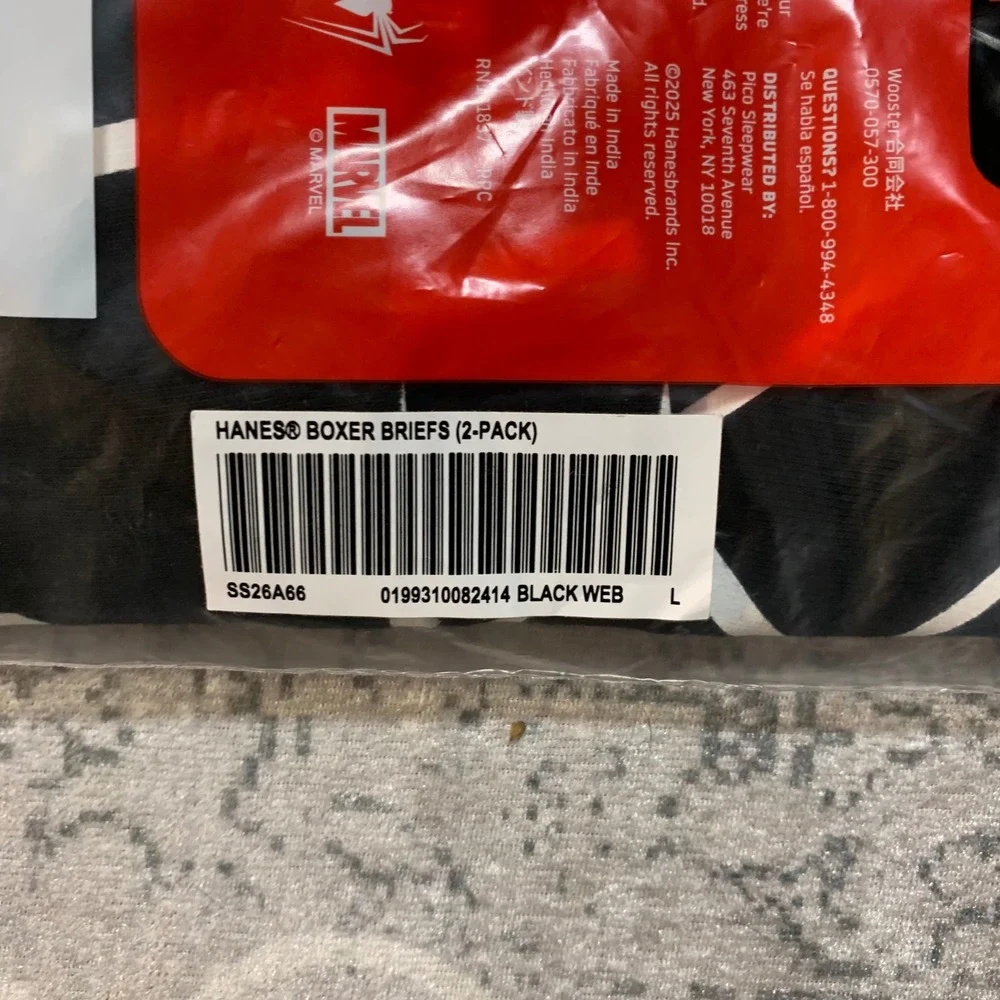 Supreme Hanes Spider-Man Boxer Briefs 2-Pack Black Web Marvel Large SS26A66
